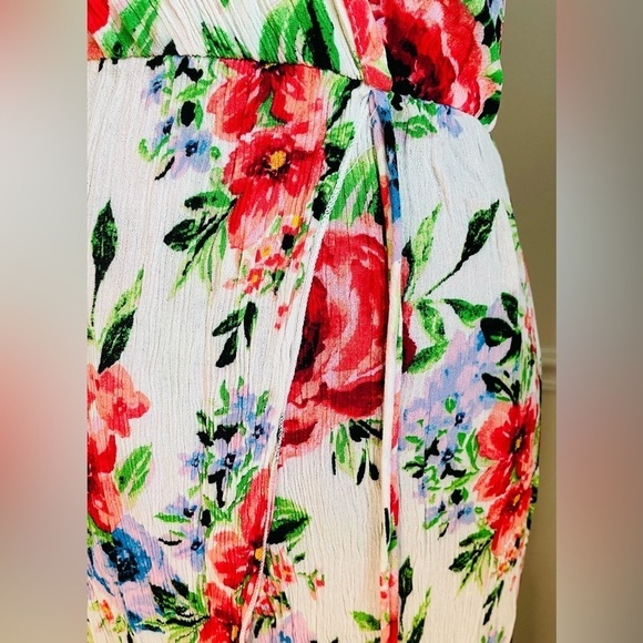 WOMEN’S White Floral V Neck Faux Wrap Midi Dress Size L - Picture 9 of 11